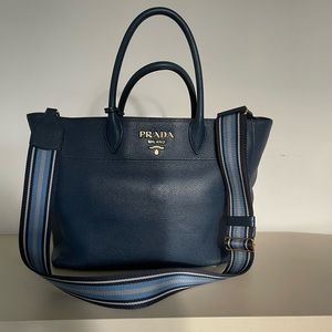 Prada navy leather tote with two different straps